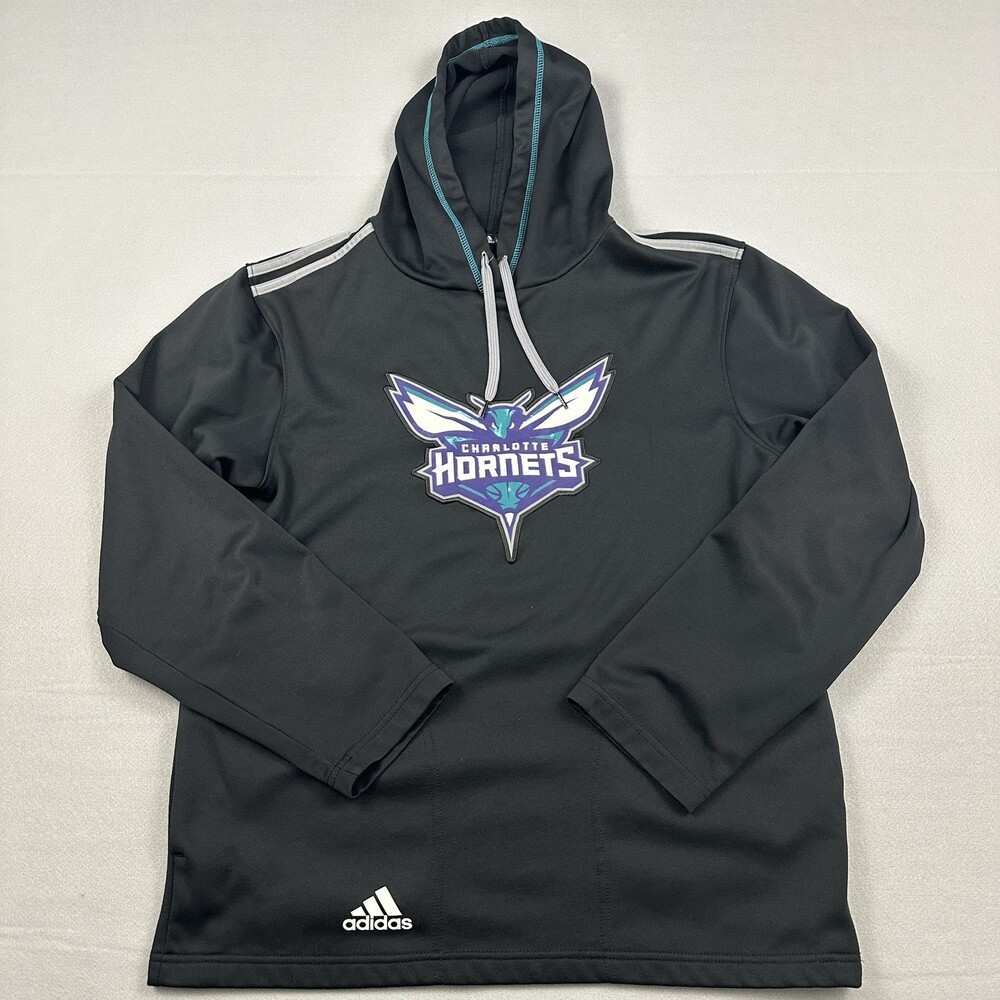 Charlotte Hornets Hoodie Men Small Black Adidas Sweatshirt Pullover Logo S